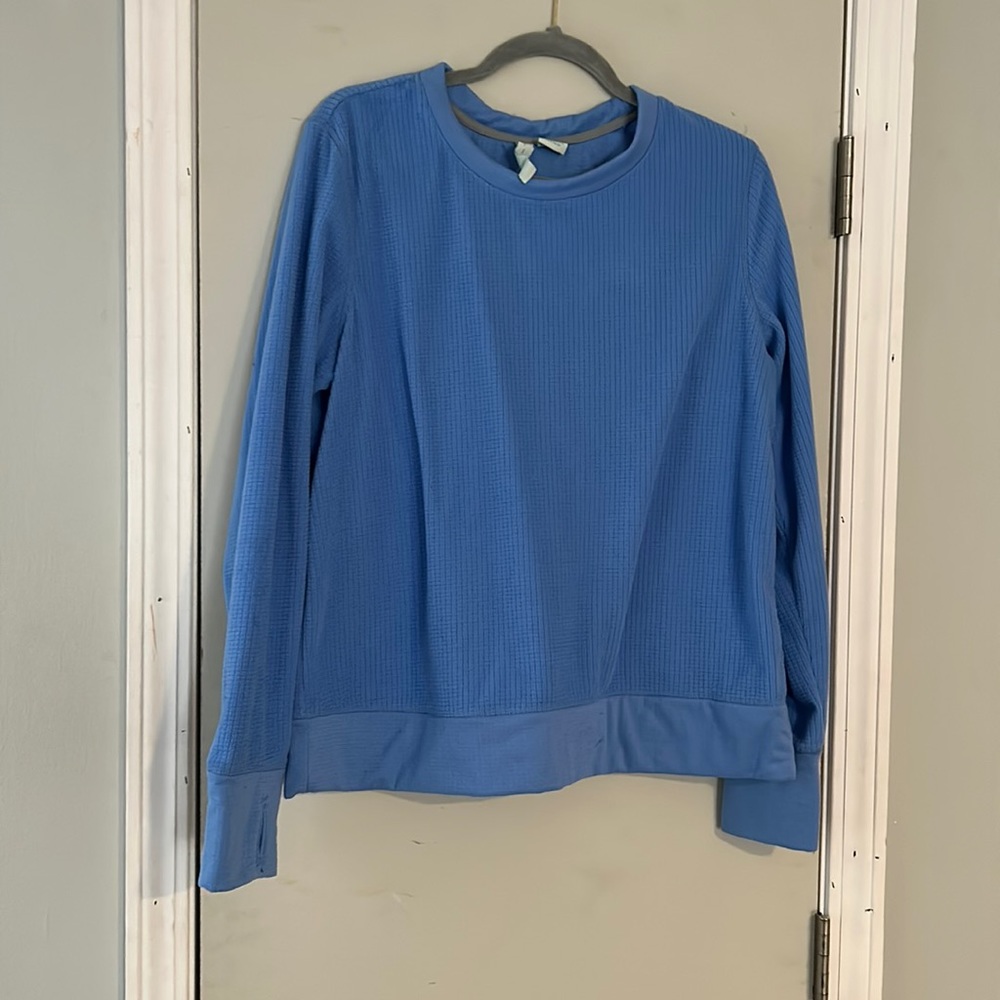 Blue waffle long sleeve sweatshirt material